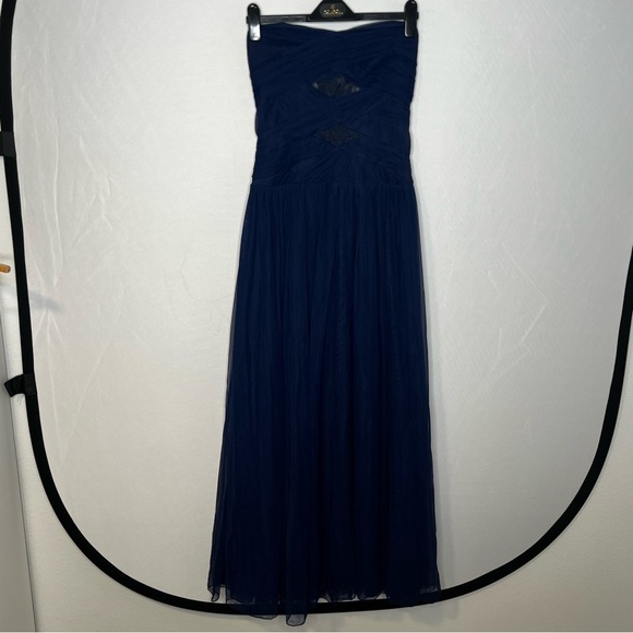 Eva Brazzi Black Tie Navy Blue Lace Front Strapless Chiffon Evening Gown. Size 8 - Picture 10 of 16